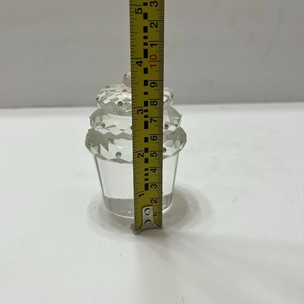 Simon Designs Cupcake Crystal Paperweight Pastel Rhinestone Sprinkles/Cherry